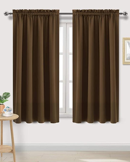 DWCN Blackout Curtains Room Darkening Thermal Insulated Bedroom Curtains Window Curtain Panels, 52 x 63 inches Long, Set of 2 Brown Rod Pocket Drapes