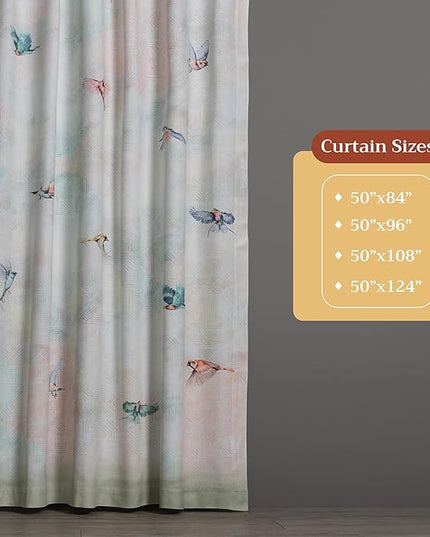 Maison d' Hermine Curtains for Living Room 100% Cotton 124 inch Length One Panel Light Filtering Curtains for Bedroom Windows with Rod and Loop Pockets Drapes (Flying Birds, 50" W x 124" L)