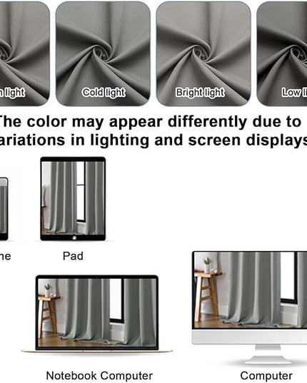 Gwine Short Blackout Curtains 36 Inches Long, Small Curtains Over Sink, Thermal Insulated Room Darkening Drapes for Bathroom Basement Patio Cabinet, 2 PCS, Each 40" Wx36 L, Light Grey
