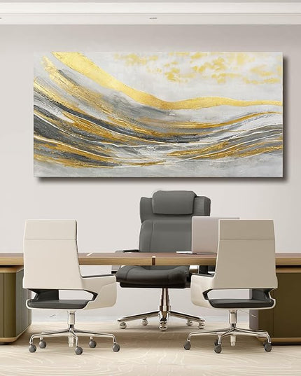 Artexist Abstract Line Wall Art Prints, Gold & Grey, 24"x48" Large Canvas Wall Pictures for Living Room, Bedroom, Office Decor