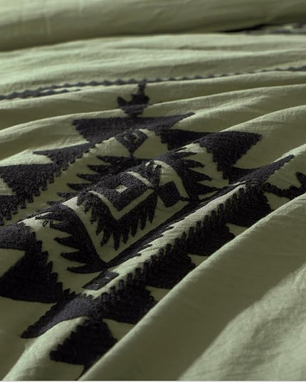 MaiRêve Embroidery Comforter Sets Full Size, Light Olive Green Western Boho Bedding Set 7 Pieces, Farmhouse All Season Bed in A Bag Comforter Set with Sheets, Pillowcases & Shams