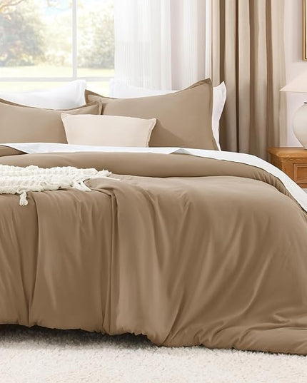 Litanika California King Size Taupe Comforter Set, 3 Pieces Cal King Solid Bedding Comforter Set, All Season Fluffy Bed Set (104x96In Comforter & 2 Pillowcases)