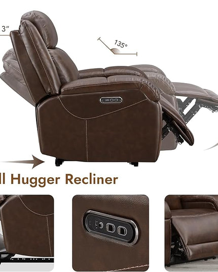 Watson & Whitely Genuine Leather Power Recliner Chairs for Adults, Wall Hugger RV Recliner with Power Headrest & Charging Ports, Electric Recliner Sofa Chair for Living Room, Dark Brown