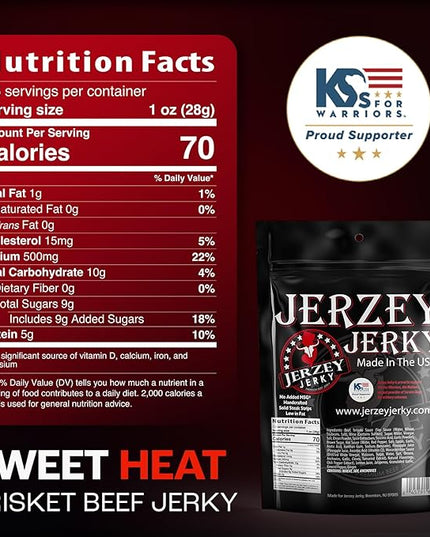 Jerzey Jerky Sweet Heat Brisket Jerky 2.5oz – High Protein, Gluten Free and Healthy Beef Snacks with Rich, Authentic Flavor