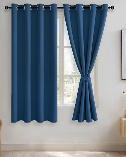 JIUZHEN Blackout Curtains with Tiebacks-Thermal Insulated, Light Blocking/Noise Reducing Grommet Curtain for Bedroom/Living Room, Set of 2 Window Curtain Panels, 52x63 Inch Length, Classic Blue