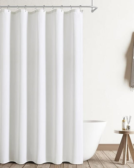 Naturoom 72x90 Inch Shower Curtain, Long Linen Weighted Thick Fabric Bathroom Shower Curtain, Neutral Hotel Elegant Modern Farmhouse Style Bath Curtains Set with 12 Plastic Hooks, White