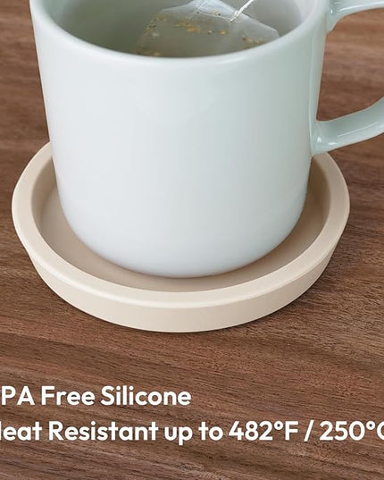 Carrotez Thick Silicone Coasters for Drinks, Round Bulky Cup Coasters for Coffee Table, Desk, Set of 2 - Ivory