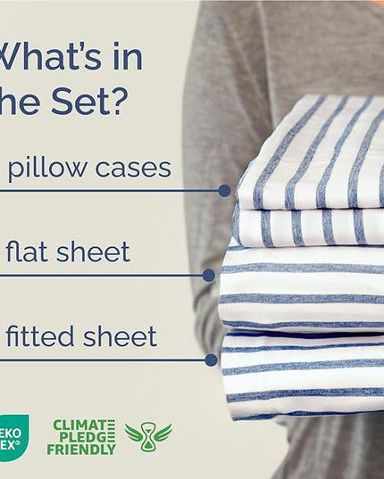 Full Size 4 Piece Sheet Set - Comfy Breathable & Cooling Bed Sheets Set - Hotel Luxury Bedding for Women, Men, Kids, Teens, Boys & Girls - Deep Pockets, Soft, Wrinkle Free - Oeko-Tex - Blue Stripes 2