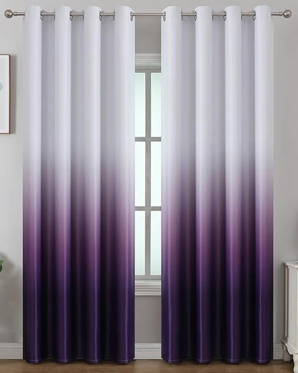 Estelar Textiler Ombre Blackout Curtains 52 x 90 Inch Length 2 Panels, Gradient Room Darkening Thermal Insulated Energy Efficient Grommet Drapes for Living Room and Bedroom, Purple and Greyish White