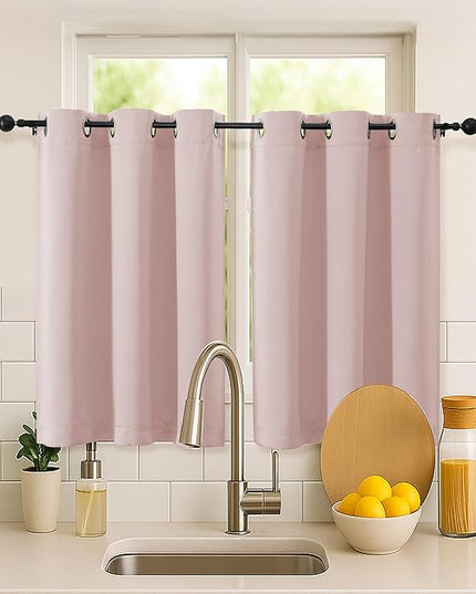 Simplebrand Blush Short Cafe Curtains 36 Inch Length 2 Panels Set, Half Window Grommet Privacy Drape Tiers for Kitchen, Thermal Insulated Room Darkening Curtains for Bathroom Shades, W40 x L36