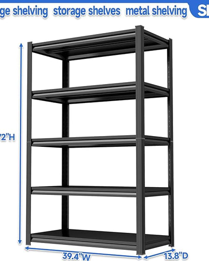 72" H Garage Shelving 5 Tier Shelving Unit, 3500Lbs Adjustable Metal Garage Storage Shelves Heavy Duty for Basement, Warehouse, Kitchen, Pantry (720'H X 39.4''W X 13.8''D)