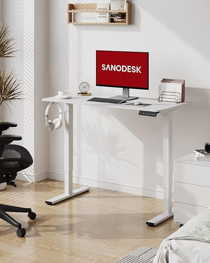SANODESK Electric Standing Desk 40x24 Inch Height Adjustable Stand Up Desk Home Office Computer Workstation Sit Stand Home Office Desk with Splice Board (White Frame + White Top)