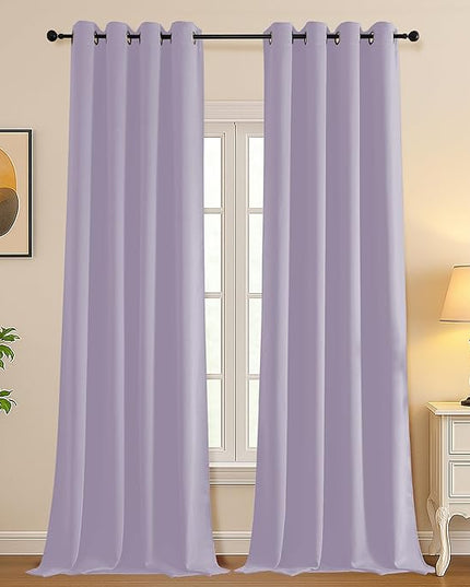 Simplebrand Lilac Room Darkening Curtains for Bedroom Living Room 108 Inches Long 2 Panels Set, Thermal Insulated Curtains & Drapes, Solid Grommet Noise Reducing Window Treatment, W50 x L108 Inch