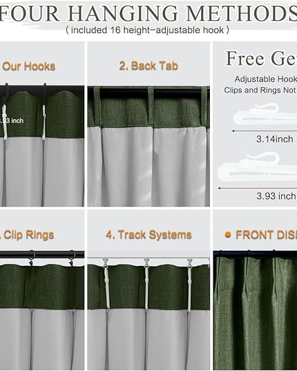 YZ HOME Olive Green Pinch Pleated 100% Blackout Curtains 95 Inches Long Linen Room Darkening Window Curtains for Living Dining Room Bedroom Thermal Insulated Pinch Pleat Double Layer Drapes with Hooks