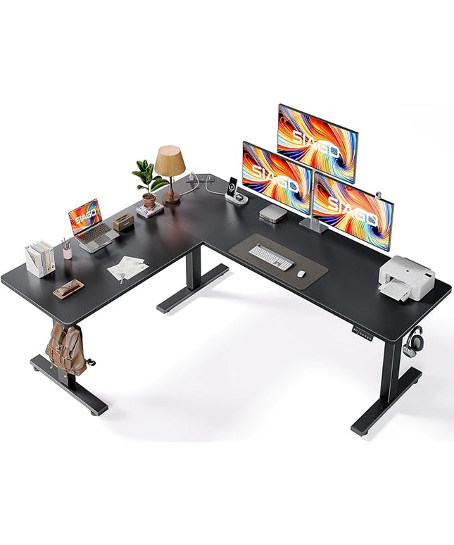 SIAGO L-Shaped Standing Desk - 75 x 63 Inch Adjustable Corner Standing Desk with Charging Station - L Shape Sit Stand Table with Memory Controller, Splice Board for Home Office