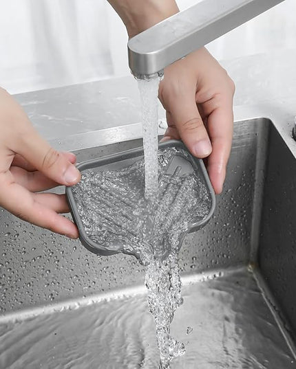Silicone Bathroom Soap Dishes with Drain Spout-Bathroom and Kitchen Sink Organizer,Sponge Holder,Dish Soap Tray,Perfect for Dispenser,Scrubber,Bottle,Cup on Sink or Counter-Grey 4.9"×3.2"