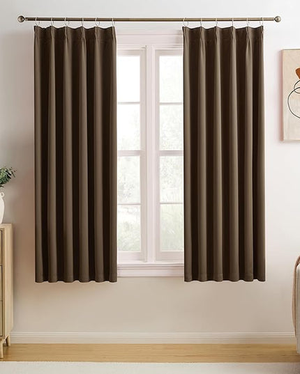 Summer Heat Blackout Curtains 72 Inches Long 6 Ft Length, Thermal Insulated Room Darkening Bedroom Drapes 2 Panels Set Burg Pinch Pleats Viral Curtain for Kids Room/Living Room(Brown,40"x72"x2 Panels)