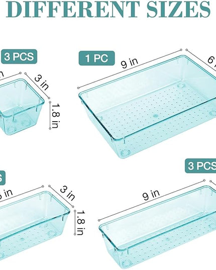 10 PCS Drawer Organizer Set, 4 Varied Size Bathroom and kitchen Drawer cabinet organizer Trays, Clear Storage Bins for Makeup, Jewelry, Utensils and Gadgets
