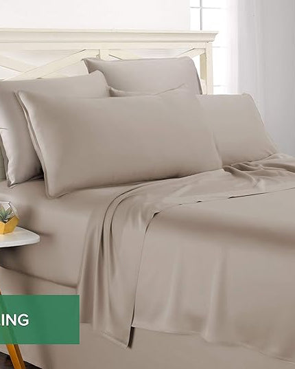 Pure Bamboo Twin Sheets, Genuine 100% Organic Viscose Derived from Bamboo Bed Sheet Set, Luxuriously Soft & Cooling, Double Stitching, 2 Year Quality Promise (Twin, Sand)