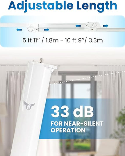 Osprey Smart Curtain Track, Single-Piece Motorized Rod, Adjustable Length, Quiet Heavy-Duty Motor, Remote & App Control, Compatible with Alexa & Google Assistant, Ceiling or Wall Mounted