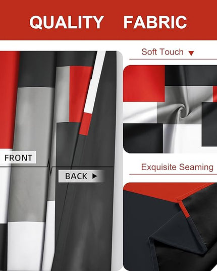 Red Black 100% Blackout Curtains 45 inch Length 2 Panels Set White Grey Modern Abstract Geometric Drapes for Kitchen Black Out Curtains Insulated Room Darkening Small Window Curtains, 42Wx45L