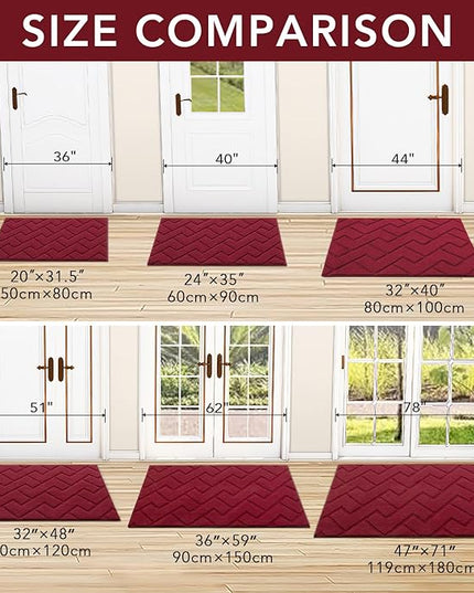 hicorfe Front Door Mat Outside Entrance,20"x31.5" Absorbent Muddy Dirt Resist Welcome Door Mats Outdoor Indoor,Stain and Fade Resistant,Non Slip Backing Entry Mat Doormat for Entryway(Red)