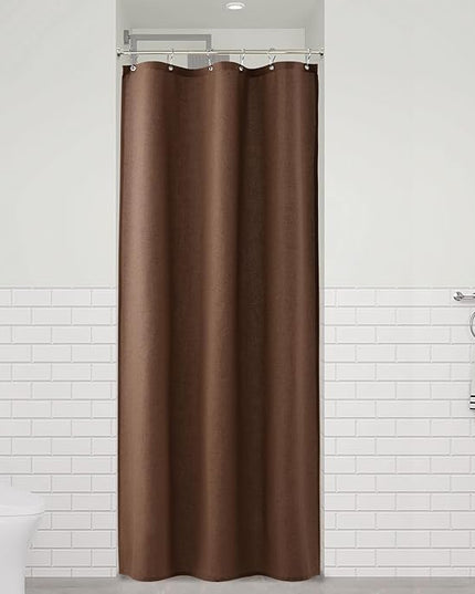 Naturoom Caramel Brown 36 Inch Shower Curtain - Stall Narrow Half Linen Ultra Thick Fabric Shower Curtain Set with Hooks, Boho Farmhouse Rustic RV Camper Bath Curtains for Bathroom, 36x72