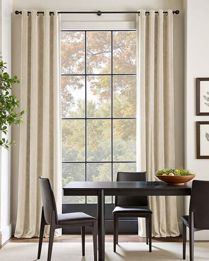 Lazzzy Velvet Curtains Beige Thermal Insulated Curtains 96 inch Long for Bedroom Living Room Darkening Noise Reducing Soft Luxury Window Treatments Grommet Drapes 2 Panels Beige