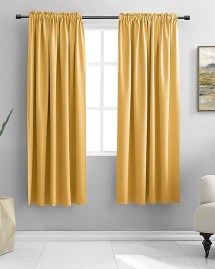 DONREN Gold Yellow Blackout Curtains for Kitchen - Room Darkening Curtain Drapes with Rod Pocket (52 Inch Width x 72 Inch Length,2 Panels)
