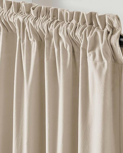 Lazzzy Velvet Blackout Curtains Thermal Insulated Room Window Drapes Super Soft Luxury Curtains for Living Room Bedroom Rod Pocket 2 Panels, Beige, 52" W x 108" L