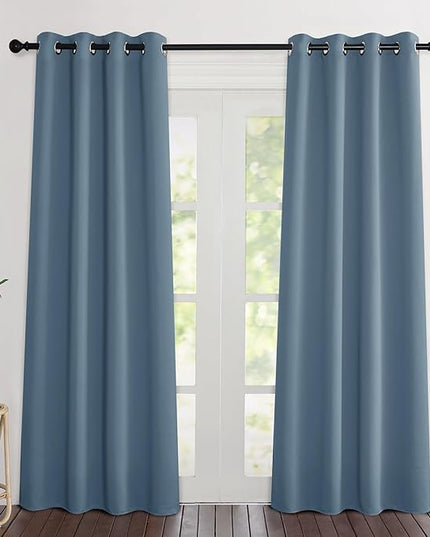 NICETOWN Smoky Blue Curtains 84 inch Length 2 Panels, Grommet Thermal Insulated Window Treatments Light & Sound Reducing Drapes for Living Room/Bedroom, W46 x L84