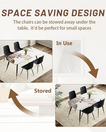 Modern Dining Table Set for 4, 62'' Sintered Stone Table, 4 Chairs, Easy to Assemble