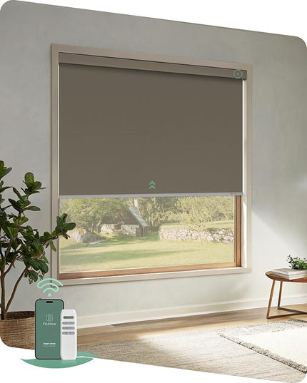 Yoolax Motorized Blinds with Remote, Blackout Remote Shades for Windows, Automatic Roller Shades Cordless Electric Blinds for Bedroom Living Room Office, Custom Size (Vinyl Coffee)