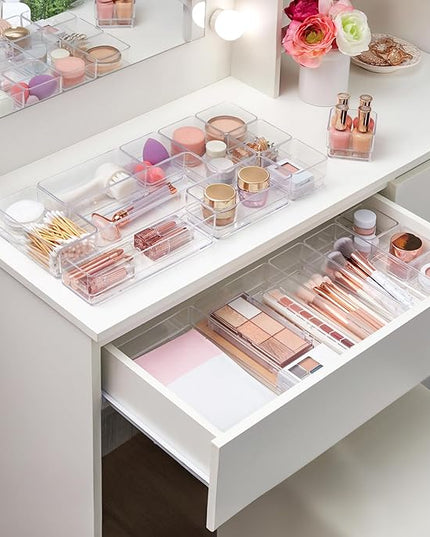 STORi SimpleSort 18-Piece Stackable Clear Drawer Organizer Set | Multi-size Trays | Makeup Vanity Storage Bins and Office Desk Drawer Dividers | Made in USA