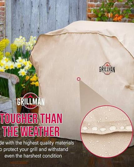 Grill Cover by Grillman, Tan, 72 Inch, BBQ Outdoor Grill Covers, Charcoal & Gas Grills, Waterproof, Rip-Proof, Weather-Resistant, Anti-UV, Barbecue Cover for Weber, Genesis, Charbroil, Nexgrill, etc