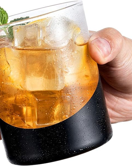 MyGift 12 oz Set of 4 Matte Black Drinking Glasses with Metallic Gold Tone Interior Finish, Double Old Fashioned Cocktail Whiskey Rocks Wine Glass