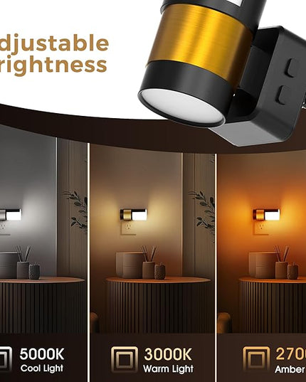 L LOHAS LED Night Lights Plug into Wall, 2 Pack, Plug in Night Light, Soft White/Cool White/Amber, Dimmable Backlit Nightlight with Light Sensor, 180° Rotatable Nightlights Plug in Wall for Hallway