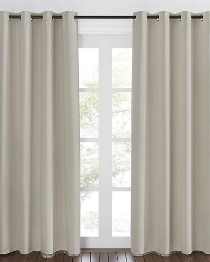 NICETOWN Blackout Natural Curtain for Living Room - Thermal Insulated Solid Grommet Sound Reducing Energy Saving Window Drape for Bedroom/Dining Room, 1 Panel, W52 x L84