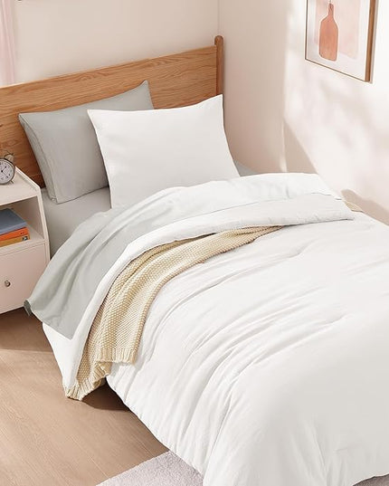 WRENSONGE Twin Comforter Set- 5 Pieces White Twin Bed in a Bag, All Season Twin XL Bedding Sets with 1 Fitted Sheet, 1 Flat Sheet, 1 Pillow Sham and 1 Pillowcase