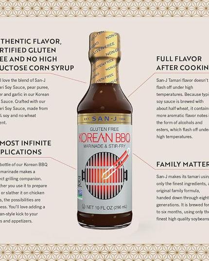 San-J - Variety Pack - Sweet and Tangy, Mongolian, Hoisin, Korean BBQ - All Gluten Free Cooking Sauces - Non-GMO - 10 oz. Bottles - 4 Pack