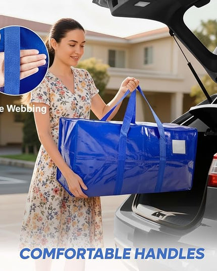 10 Pack Extra Large Moving Bags with Strong Zipper & Handles - Heavy Duty Clothes Storage Tote Bins - Moving Boxes for Space Saving, College Supplies