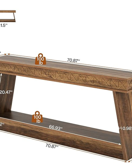 Tribesigns Farmhouse Console Table, 70.9-Inch Extra Long Entryway Table with Storage, 2-Tier Narrow Sofa Table Behind Couch, Wooden Accent Table for Living Room, Hallway, Foyer, Rustic Brown