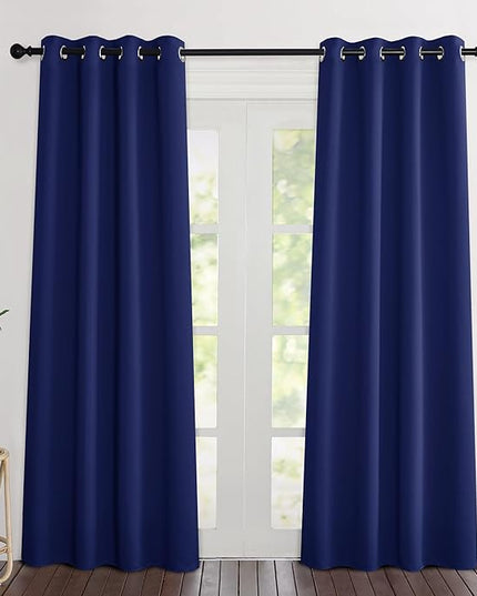 NICETOWN Blackout Doorway Curtains 80 inch Length - Grommet Room Darkening Thermal Insulated Soundproof Window Treatments for Bedroom/Closet (2 Panels, 46 x 80 Inch, Navy Blue)