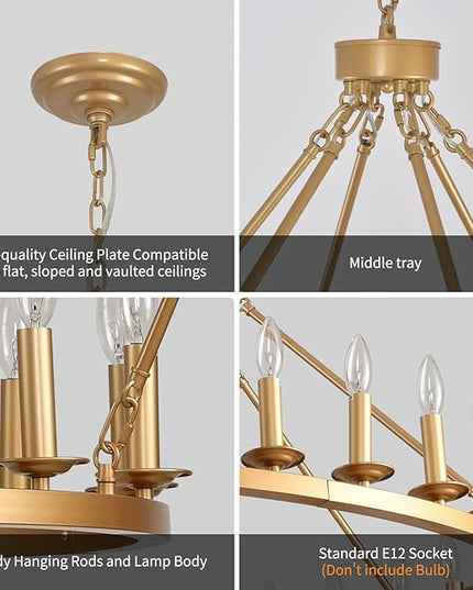 4 Tier Gold Wagon Wheel Chandelier,Extra Large 60-Inch 78-Light Circle Light Fixture,Round Chandeliers for Foyer Entryway Dining Room Living Room High Ceilings