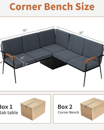 VFK Corner Dining Table Set with Storage Bench, 51” Folding Breakfast Nook Table and Stools, 3 Piece Kitchen Booth Dining Set for Small Space, Modern Dining Room Furniture