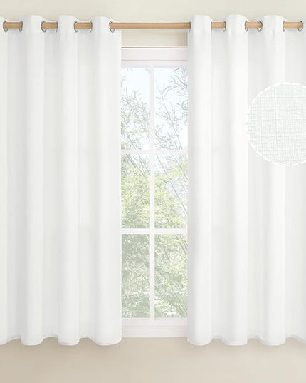 LAMIT White Linen Textured Curtains for Bedroom, Grommet Thermal Insulated Thick Burlap Natural Curtains Noise Reducing Window Treatment Drapes for Nursery/Kitchen, Set of 2 Panels, W52 x L54