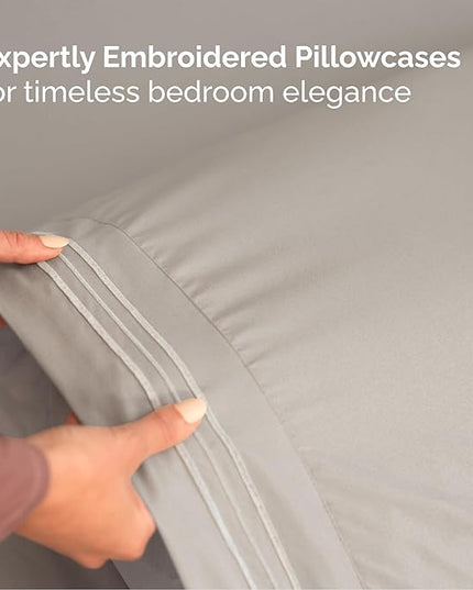 Cal King Size 4 Piece Sheet Set - Comfy Breathable & Cooling Bed Sheets Set - Hotel Luxury Bedding for Women, Men, Kids, Teens, Boys & Girls - Deep Pockets, Soft, Wrinkle Free - Oeko-Tex - Light Grey