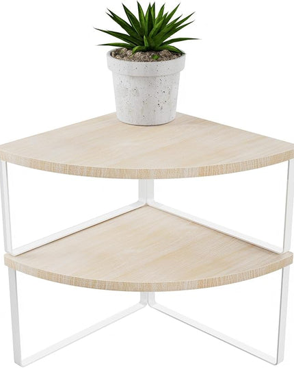 Corner Shelf Countertop Organizer - Set of 2 Corner Shelves for Kitchen Cabinet Organizer, Spice Rack, Stackable Bathroom Stand and Storage, Sink Rack, Corner Cabinet, Counter Decor, Natural Beige