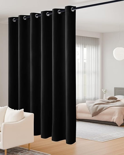 JIUZHEN Blackout Sliding Door Room Divider Curtain, Noise Reducing Window Treatment Drape for Bedroom, Energy Saving Patio Door Curtains (Black, W100 by L84, 1 Panel)