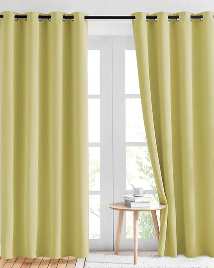 NICETOWN Paler Yellow Blackout Curtains for Bedroom (1 Pair, 52 x 84 inches), Farmhouse Thermal Insulated Room Darkening Drapes for Windows
